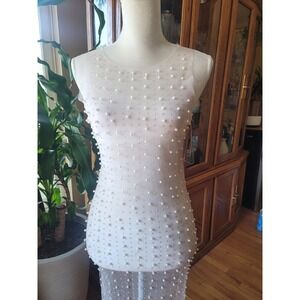 Pearl Embellished Mesh Maxi Dress Party Clubwear See Through‎ Elegant